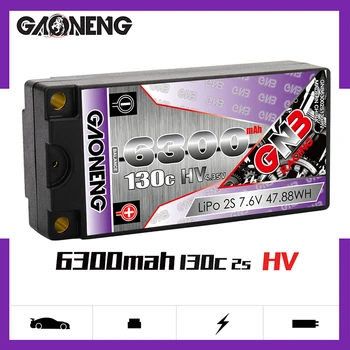 GAONENG GNB 6300mAh 2S 7.6 V 130C Ver através Hardcase Shorty HV Bateria Parck 5.0 mm Bala Plug para 1/10 RC Carro de Corrida de carros de Peças