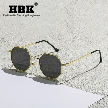 HBK Clássico Pequeno Polígono Homens Óculos de sol de Marca de Luxo de Óculos de Sol Para Mulheres Senhoras Vintage Octagon Praça de Condução de Óculos de Espelho