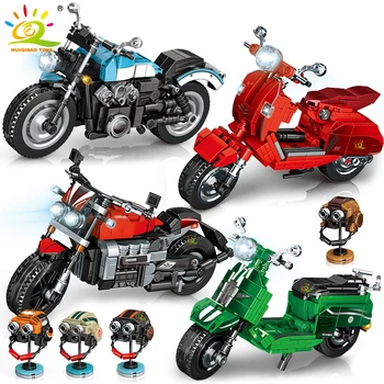 HUIQIBAO Motocicleta Modelo de Blocos de Construção de Velocidade Campeões de Moto MOC Carro da Cidade de Tijolos Criativo de Construção de Brinquedos para Crianças