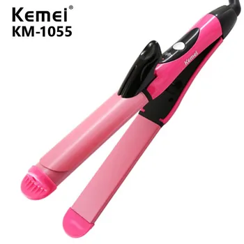 Kemei KM-1055 2 em 1 Profissional de Alisador de Cabelo, Ferros Curler do Cabelo chapinha Alisamento Styling Rolos de Ferramentas