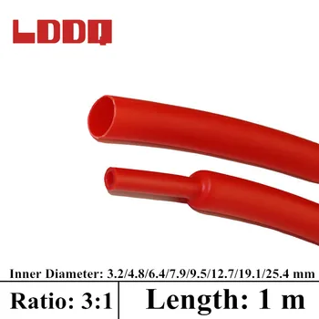 LDDQ 1m do Psiquiatra do Calor do Tubo de Adesivo Vermelho Reduzir Tubos de Tubulação Shrinkable Isolamento Proporção de 3:1 Impermeável Interna de Diâmetro de 3,2 mm e 25,4 mm