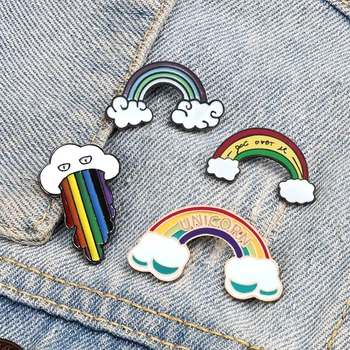 LGBT do arco-íris na Nuvem Broches Coloridos dos desenhos animados Bonitos Esmalte Pinos Saco de Chapéu Emblema de Metal Botão Personalizado de Jóias de Moda de Presente Para os Amigos
