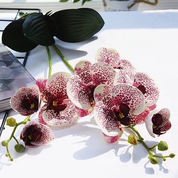 Luxo de Látex de Orquídeas, com folhas Artificiais flor Borboleta branca Orquídeas falso flores para Casa, Decoração de Casamento flores