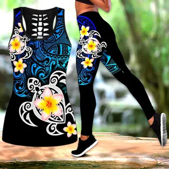 Moda das mulheres Legging Polinésia Tatuagem Tartaruga Flores 3D Impressas Legging & Tank top Sexy Elástico Feminina Skinny, Leggings