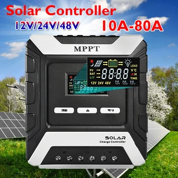Mppt Controlador de Carga Solar 10A/20A/60A/80A Painel Solar PV Regulador para 12V/24V/48V de Lítio /Chumbo-Ácido/Bateria do Fosfato do Ferro