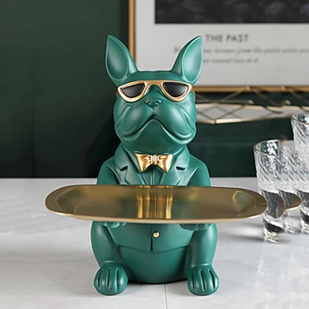 Nordic Butler Wang Chave De Bandeja Resina Cão Legal Escultura Bulldog Decoração Estatueta De Armazenamento Da Bandeja De Doces Lanche Titular Arte Moderna Estátua