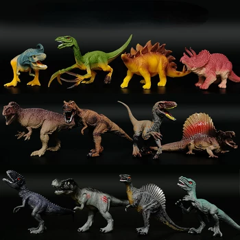 Nova simulação Jurássica dinossauro modelo de boneca de brinquedo Tiranossauro Rex Stegosaurus Triceratops feitos à mão, enfeites de recolha de brinquedos