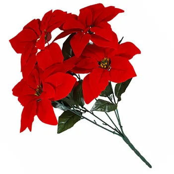 Novo 5 7 Ramo De Flanela Artificial De Grandes Flores Vermelhas Cabeça Buquê De Natal Vermelho Bicos-De-Arbustos De Ramos De Flores De Enfeite De Árvore De Natal