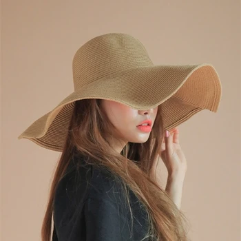 O coreano Moda Verão Chapéu de Palha Mulher Grande Aba Dobrável Bloqueio UV do Sol Cap Panamá Férias à beira-Mar da Praia de Chapéu para a Fêmea 2022