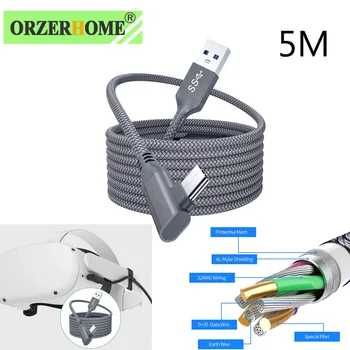 ORZERHOME 5M USB Tipo C Cabo Para o Oculus Quest 2 Link VR Fone de ouvido USB 3.2 Gen1 USB-Carregador C Cabo de Dados Rápido o Carregamento do USBC Fio