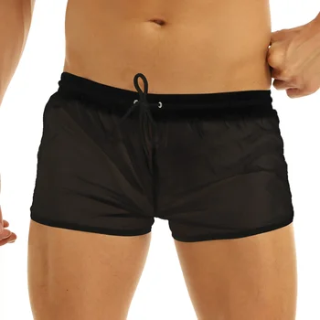 Os Homens De Ver Através De Boxer Shorts Calcinha Ajustável De Cordão Leve Gays Calções De Natação Lingerie Machos Adultos Macio Sleepwear