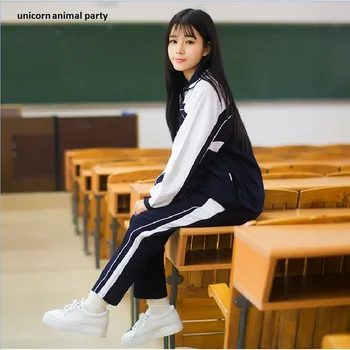 Outono de Alta qualidade roupa de menina Chinesa estilo de moda os alunos usam algodão fino de manga comprida azul-e-branco de retalhos casaco