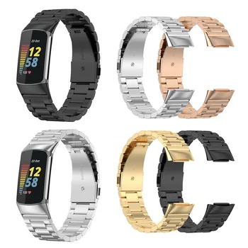 Para Fitbit Carregar 5 Smartwatch Bracelete Pulseira De Aço Inoxidável Relógio Banda De Loop Metal Pulseira Pulseira Correa Prata Preto