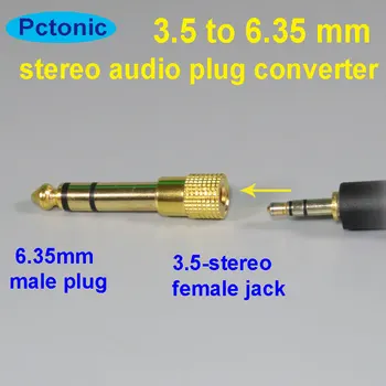 PCTONIC 6.35 3,5 mm estéreo de 3 linhas conector de áudio de 3,5 mm 6,5 mm plug jack adaptador do conversor de áudio para piano elétrico AUX