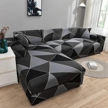Praça lattice impressa forma de L sofá-capas para sofá da sala protetor anti-poeira elástica do estiramento capas para sofá de canto tampa