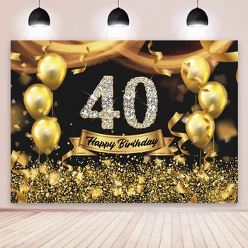 Preto 40º pano de Fundo de Ouro Balão Homens Mulheres 40 Anos da Festa de Aniversário de Fotografia de Fundo Para a Foto Studio Fornece Banner