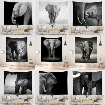 Preto Branco Elefante Tapeçaria Hippie, Boho Tapeçarias De Parede Mandala Poliéster Tapete Decoração De Sala De Estar