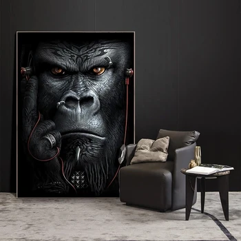 Preto Gorila Grande Macaco Cartazes e Estampas Nórdicos Decoração da Casa de Animais de Lona de Arte, Pinturas de Parede a Imagem Para a Sala de Mural