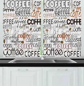 Preto Marrom Café Cortinas da Cozinha do Café Inscrições Tempo de Manhã Bebida de Aroma Tradicional de Impressão Tipográfica para a Cozinha Café