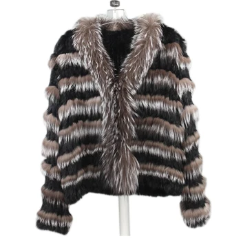 real fox fur casaco de malha Real coelho & silver fox fur coat casaco sobretudo moda feminina inverno mais aconchegante casaco de pele genuína outwear