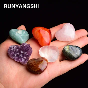 Runyangshi 7pc Natural de Cristal de quartzo da forma do coração de ametista do Cluster de cristal de artesanato sete Chakra da Cura de Pedra