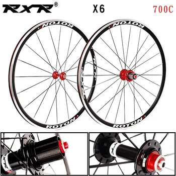 RXR Estrada Roda de Bicicleta X6 Rodas 700C 7-11 Velocidade de 5 de Rolamento Freio V Clincher da liga de Alumínio de Frente/traseira Roda de Bicicleta