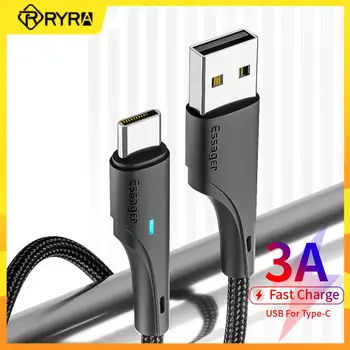 RYRA 3A USB Tipo C Cabo Para Samsung Xiaomi Huawei Oneplus Carregamento Rápido Fio Cabo de Dados USB C Tipo de Cabo-Carregador C