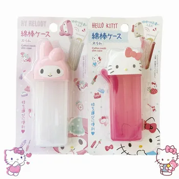 Sanrio Cotonete Caixa De Armazenamento Kawaii My Melody Hello Kitty Figuras De Anime Com Um Palito De Cosméticos Recipiente De Armazenamento De Meninas Presentes