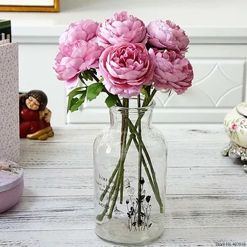 seda rosas brancas flores artificiais peônia para a decoração da casa cor-de-rosa peônia falso flores DIY decoração do casamento de parede de alta qualidade flores
