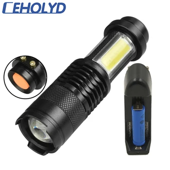 SK68C LED MINI Lanterna elétrica do P5 + COB Zoom de Alumínio Impermeável 4 Modos de Tocha usar Bateria 14500 / AA luz do flash acampamento