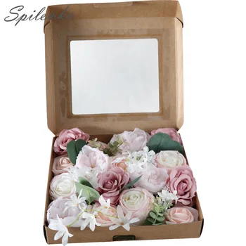 Spilewka Artificial Rosa Flor Caixa de Dia dos Namorados Presente de Aniversário Noiva Buquê de Casa, Decoração de Casamento Scrapbooking DIY Flor