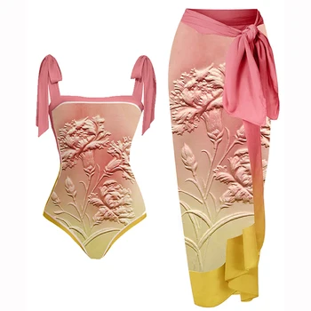 Swimwear 2022 Moda Vintage Floral Design Gradiente de Biquini Sexy Maiô e Cobrir-se de Mulheres traje de Banho sem encosto