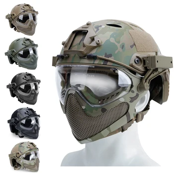 Tiro militar, Capacete com Máscara Completa Coberto de Proteção Airsoft Paintball Tático Capacete Máscara Exército Combate Paintball Capacetes
