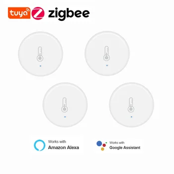 Tuya Zigbee Sensor De Temperatura E Umidade Vida Inteligente De Monitoramento Do Higrómetro Do Termômetro De Obras Com Alexa Google Home Gateway