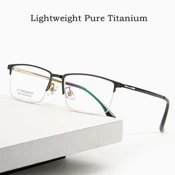 Ultra-Leve, Confortável Meia-Armação De Óculos Com Armação De Titânio Puro Miopia/Astigmatismo Prescrição De Óculos Com Armação De Homens 6513
