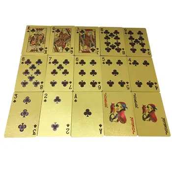 Venda quente Ouro 24K jogo de Cartas Jogo de Poker Impermeável Folha Chapeada Pôquer de Brincalhão Jogar Cartas Jogos de Mesa Jeu De Carte 52 Cartes