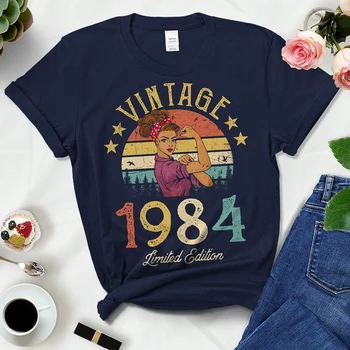 Vintage 1984 Mulheres T-Shirt 39 39 Anos de Idade, Festa de Aniversário, Presente de Mãe, Esposa, Namorada de Camiseta Retro Top Preto Roupas Dropshipping