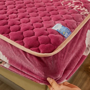WASART Engrossar acolchoado quente luxuoso colchão protetor de cobertura de inverno colcha de veludo elástico equipado folha de estilo cama almofada da proteção