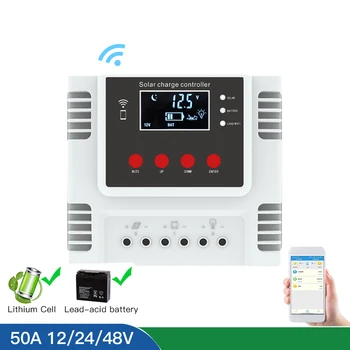Wi-FI 50A 60A 12V 24V 48V Controlador de Carga Solar APLICATIVO Monitor PV PWM Regulador de LCD Para Lifepo4 de Lítio, Bateria de Ácido-Chumbo